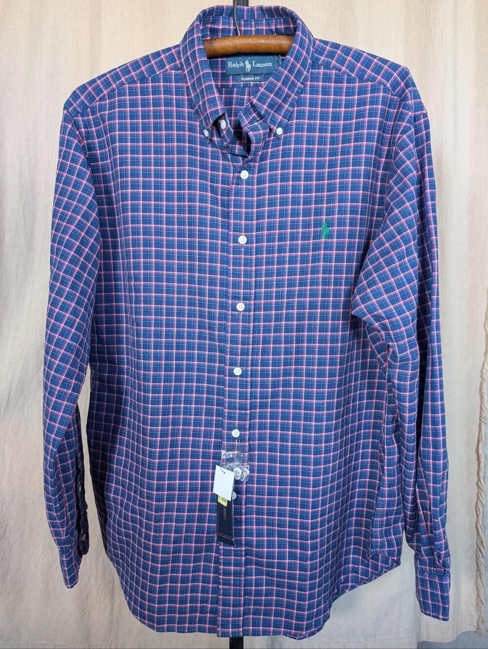 NWT Ralph Lauren Button Up Collared Check Long Sleeve Cotton Men's Shirt Large